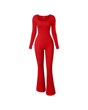 Ribbed Exercise Long Sleeve Jumpsuits