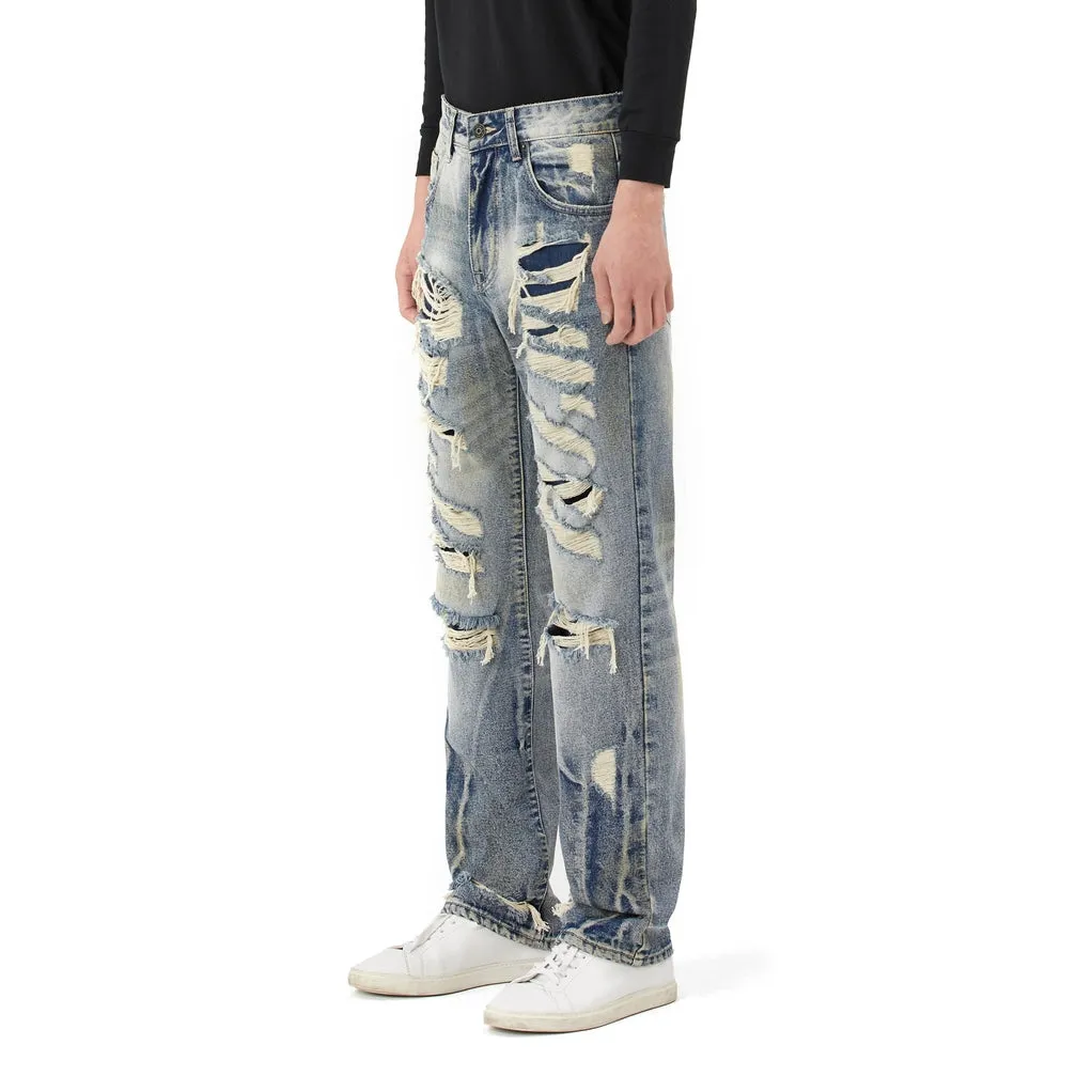 Rip & Repair Curved Denim Pants - Heritage Blue