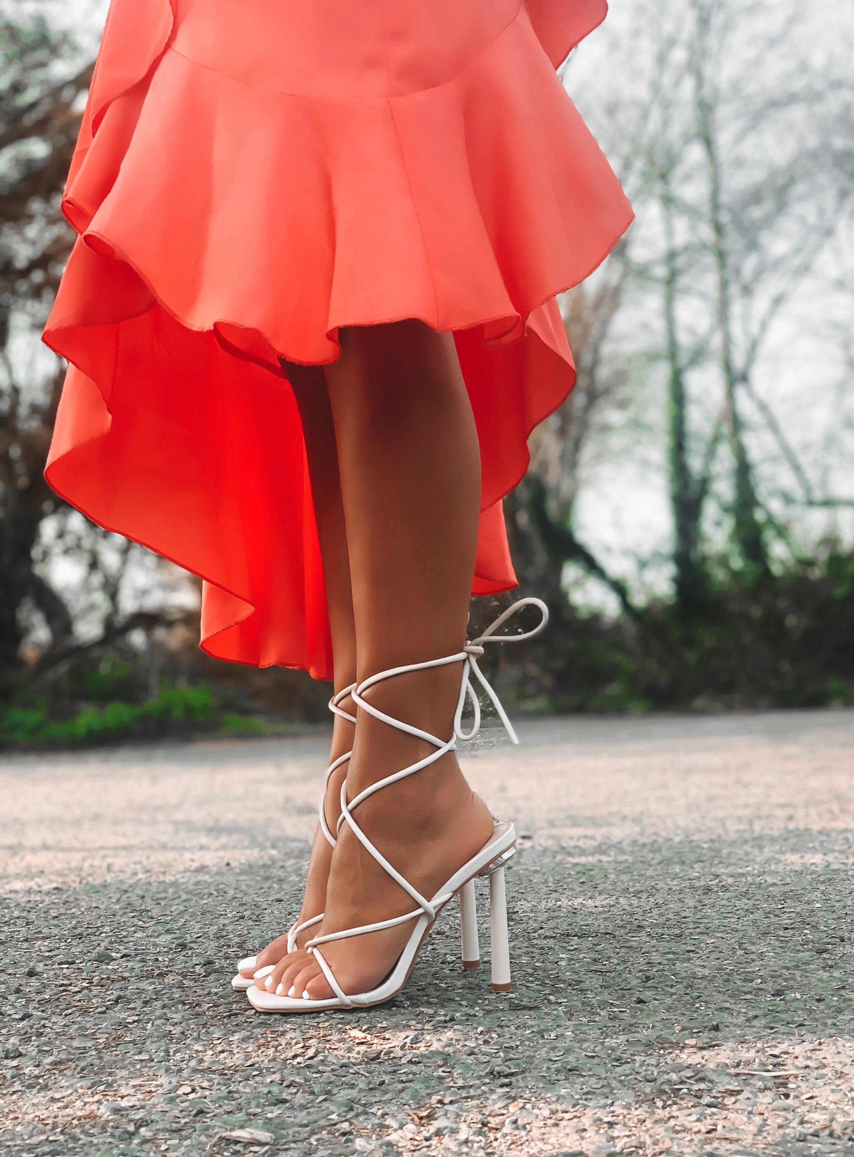 Savannah Strappy Lace Up Heels / Cream