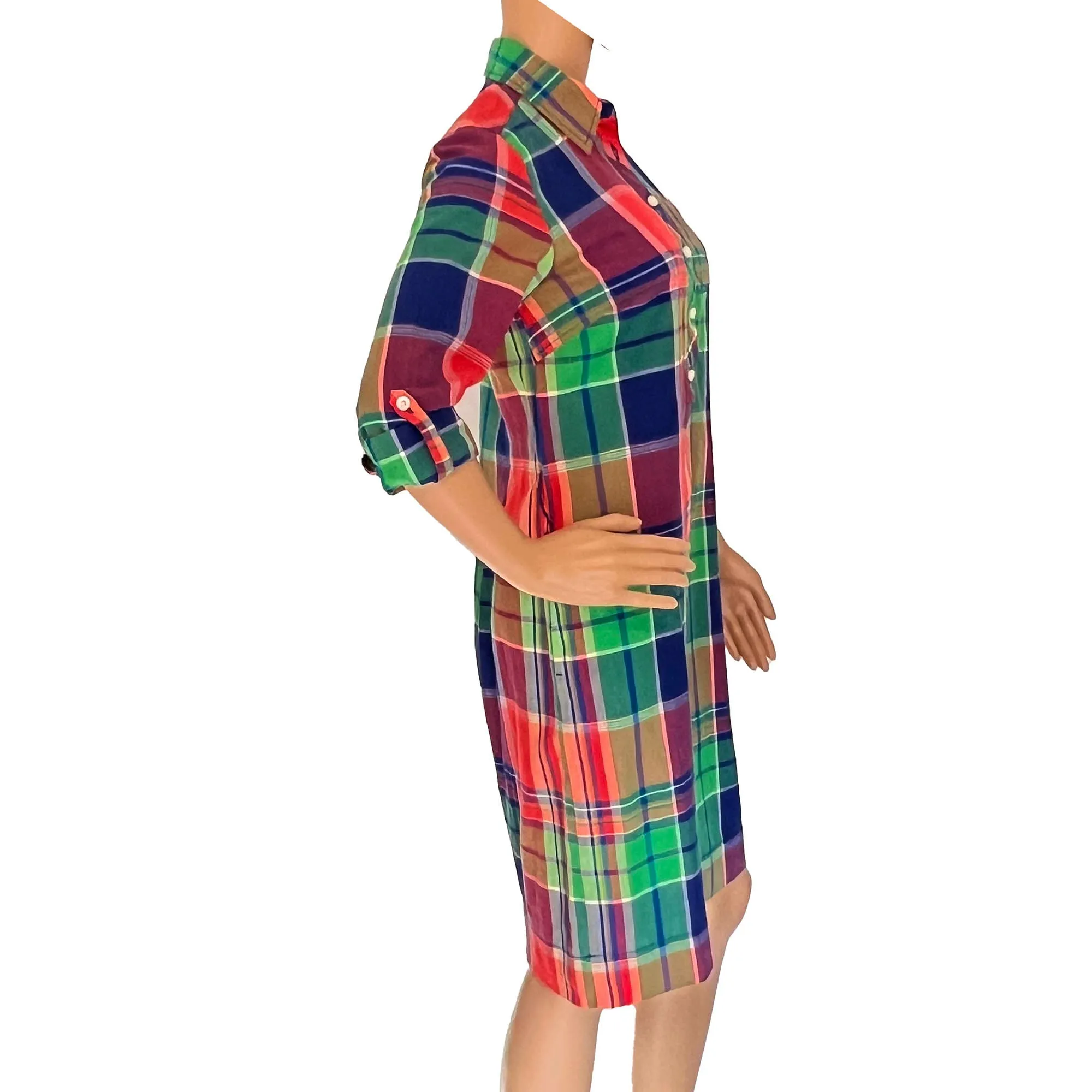 Talbots Petites long sleeve madras plaid cotton shirt dress - 2P