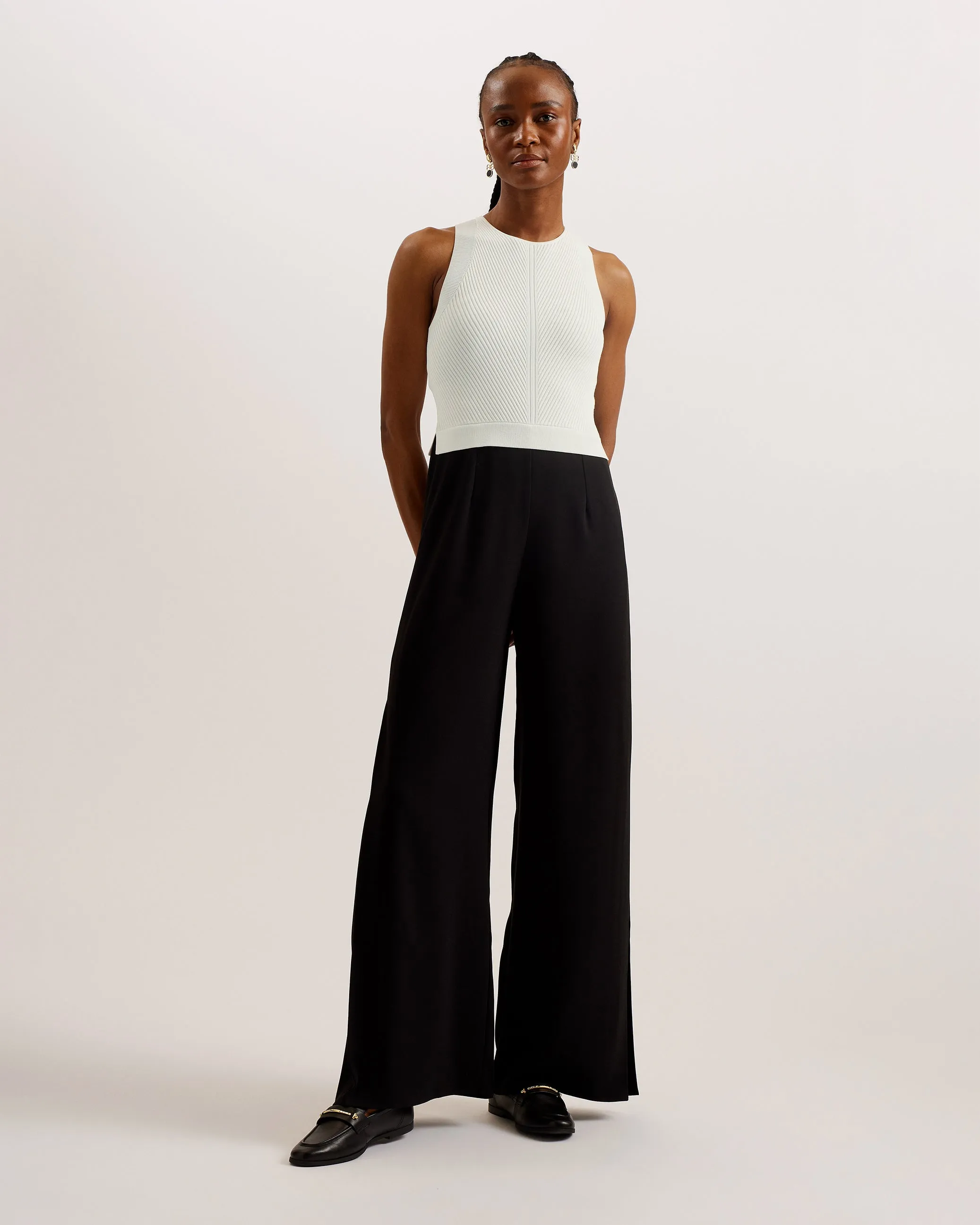 Toveli Knit Bodice Wide Leg Jumpsuit Black