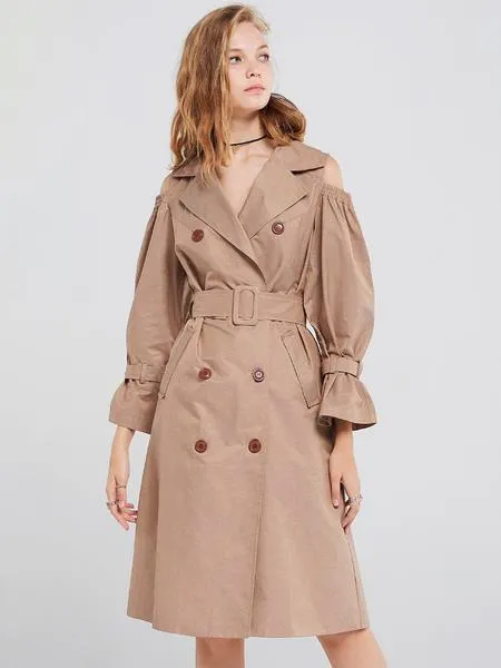 Women's Trench Coat Trendy Open Shoulder Polyester Turndown Collar Sash Long Sleeves