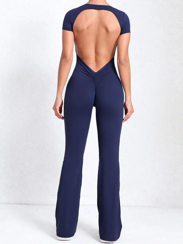 ZASUWA Female Backless Scrunch Bum Flare Jumpsuit