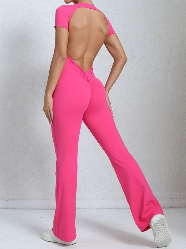 ZASUWA Female Backless Scrunch Bum Flare Jumpsuit