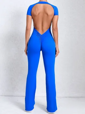 ZASUWA Female Backless Scrunch Bum Flare Jumpsuit