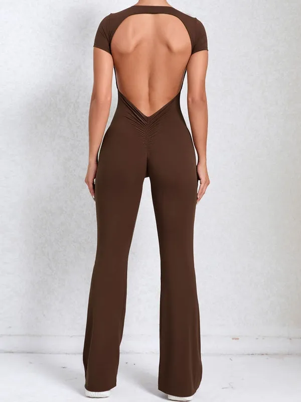 ZASUWA Female Backless Scrunch Bum Flare Jumpsuit